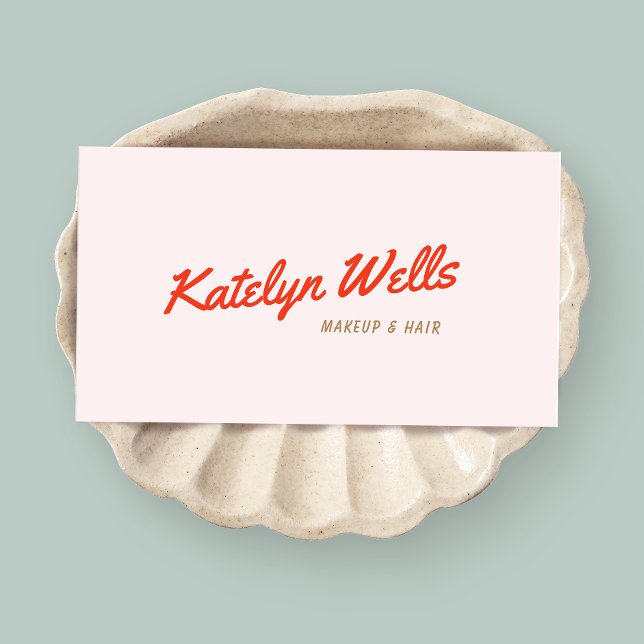 Retro Red Handwritten Script Typography Pink Business Card (Creator Uploaded)