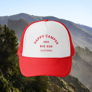 Retro Red Happy Camper Camping Crest  Trucker Hat