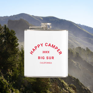 Retro Red Happy Campers Crest Camp Weekend  Hip Flask