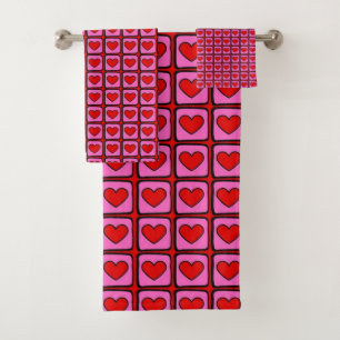 Retro Red Heart Check Pattern Chic & Stylish Bath Towel Set