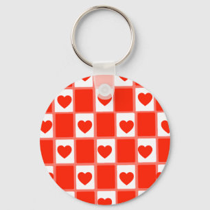 Retro Red Heart Chequerboard Pattern: Balloon Keychain