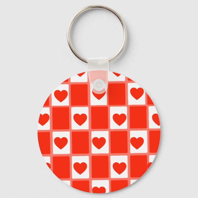 Retro Red Heart Chequerboard Pattern: Balloon Keychain (Front)