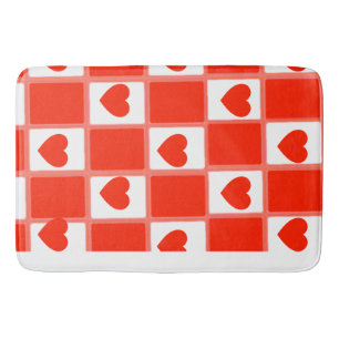 Retro Red Heart Chequerboard Pattern Bath Mat