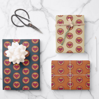 Retro Red Heart Yellow Orange Green Wrapping Paper Sheet