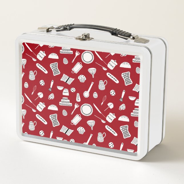 Retro Red Kitchen Metal Lunch Box (Front)