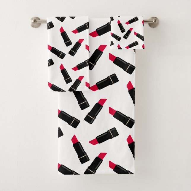 Retro, red lipstick bath towel set (Insitu)