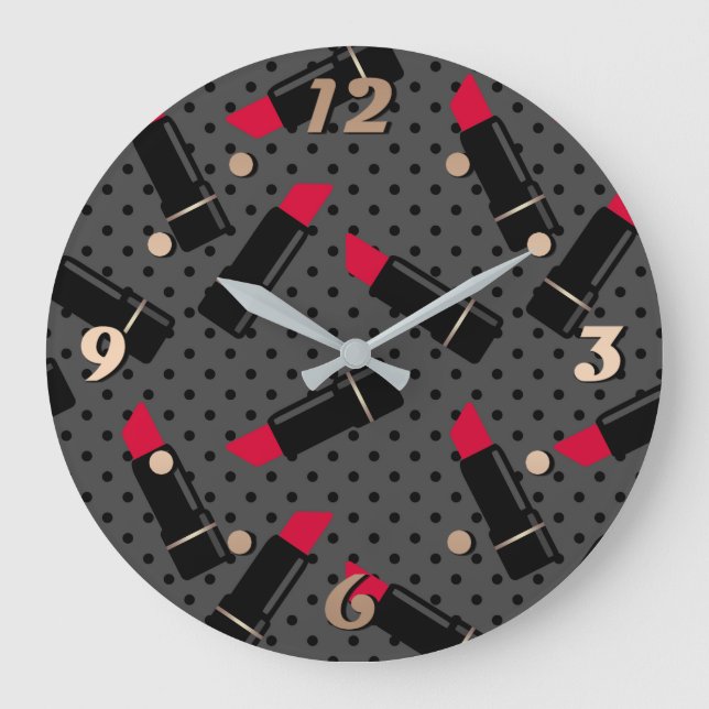 Retro, red lipstick large clock (Front)
