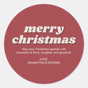 Retro red merry Christmas Classic Round Sticker