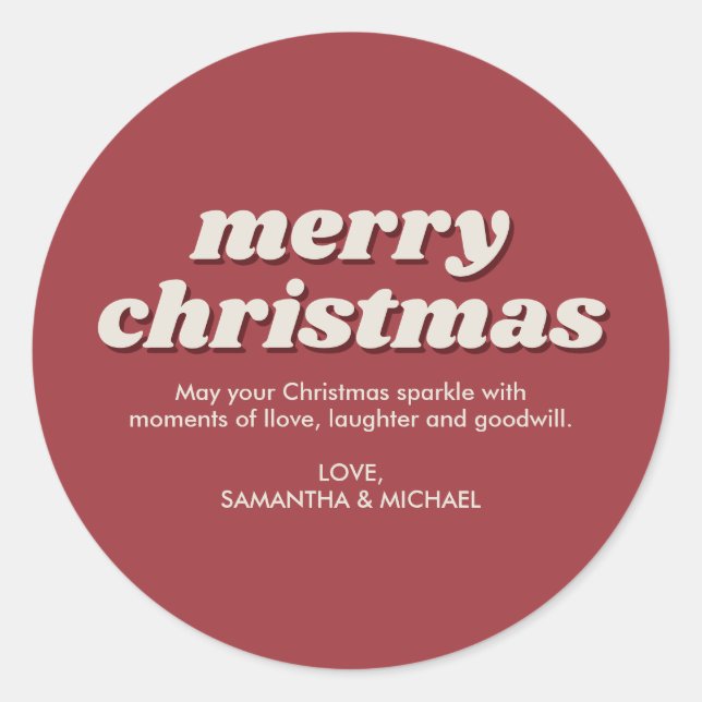 Retro red merry Christmas Classic Round Sticker (Front)