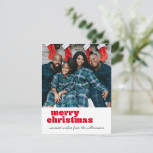 Retro Red Modern Merry Christmas Photo Family Holiday Card