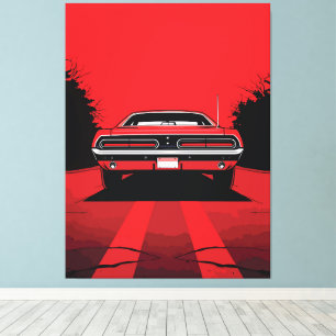 Retro Red Muscle Car Rear Pop Art Illustration Canvas Print