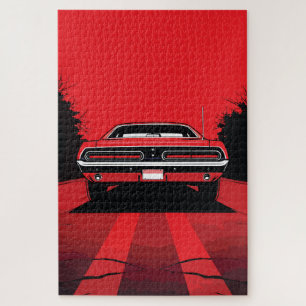 Retro Red Muscle Car Rear Pop Art Illustration Jigsaw Puzzle