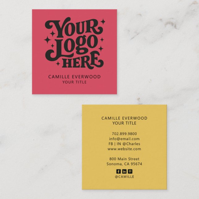 Retro Red Mustard Custom Company Logo Square Business Card (Front/Back)