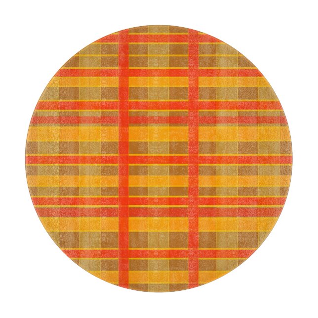 Retro Red Orange Check Plaid Pattern Cutting Board (Front)