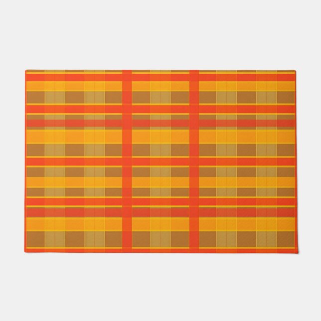 Retro Red Orange Check Plaid Pattern Doormat (Front)