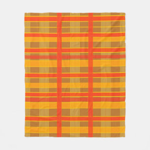 Retro Red Orange Check Plaid Pattern Fleece Blanket