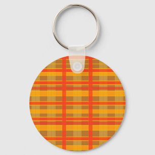 Retro Red Orange Check Plaid Pattern Keychain