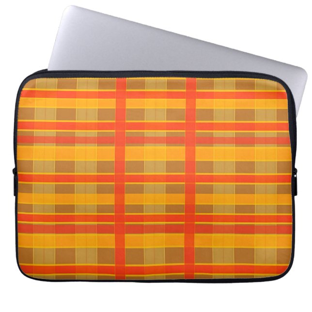 Retro Red Orange Check Plaid Pattern Laptop Sleeve (Front)