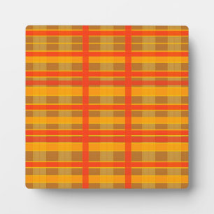 Retro Red Orange Check Plaid Pattern Plaque