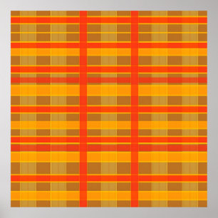 Retro Red Orange Check Plaid Pattern Poster