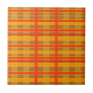 Retro Red Orange Check Plaid Pattern Tile