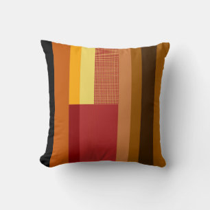 Retro Red Orange Yellow Cream Dots Striped Pattern Throw Pillow