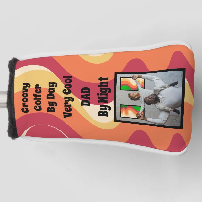 Retro Red Orange Yellow "Groovy Golfer Cool Dad"  Golf Head Cover (Front)