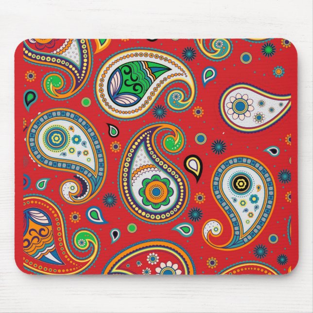 Retro Red Paisley Print Thick Computer Mousepad (Front)