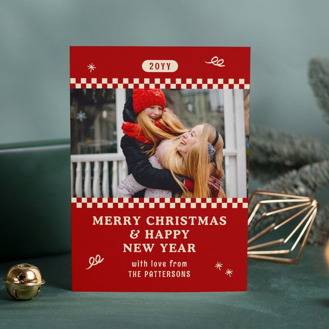 Retro Red Personalized Christmas Photo (Creator Uploaded)