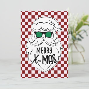Retro Red Pink Chequered Santa Claus Christmas  Holiday Card