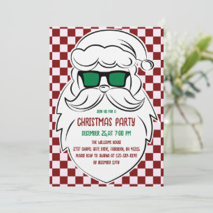 Retro Red Pink Chequered Santa Claus Christmas  Invitation