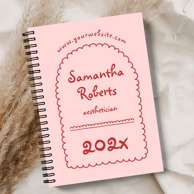 Retro Red & Pink Doodle manuscrit Girly 2026 (Trendy blush pink and red hand drawn doodle style 2026 planner)