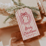 Retro Red Pink Drawn Bow Wreath Christmas Gift Tags<br><div class="desc">If you are looking for a unique and beautiful easily editable Christmas gift tag. This One is perfect for you. As you see the design features a unique pink hand made and drawn Christmas wreath with a burgundy red ribbon bow. With green and pink hand written typography of merry Christmas...</div>