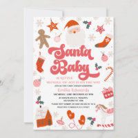 Retro Red Pink Girls Santa Baby Baby Shower