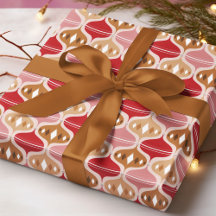 Retro Red Pink Gold Christmas Bauble Pattern
