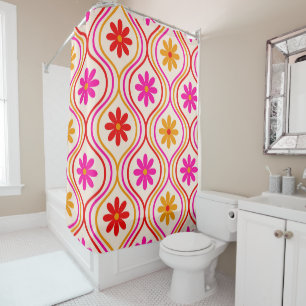 Retro Red Pink Orange Flowers on Ogee Pattern