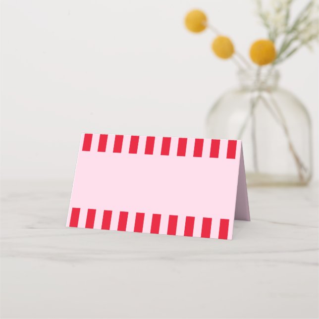 Retro Red & Pink Stripes Bridal Shower Name Place Card (Front)