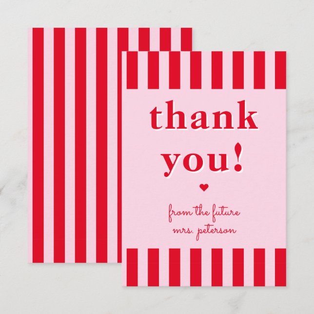 Retro Red & Pink Stripes From Future Mrs Thank You Card (Front/Back)