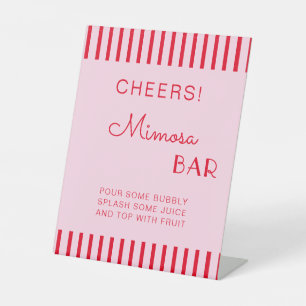Retro Red & Pink Stripes Mimosa Bar Bachelorette Pedestal Sign