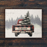 Retro Red Plaid Christmas Truck Custom Family Name Jigsaw Puzzle<br><div class="desc">Piece together holiday fun with our rustic retro red plaid Christmas truck puzzle! Personalized with your family name and year,  it's a festive and cozy activity for the whole family during the holiday season.</div>