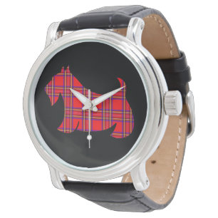 Retro Red Plaid Scottish Terrier Watch