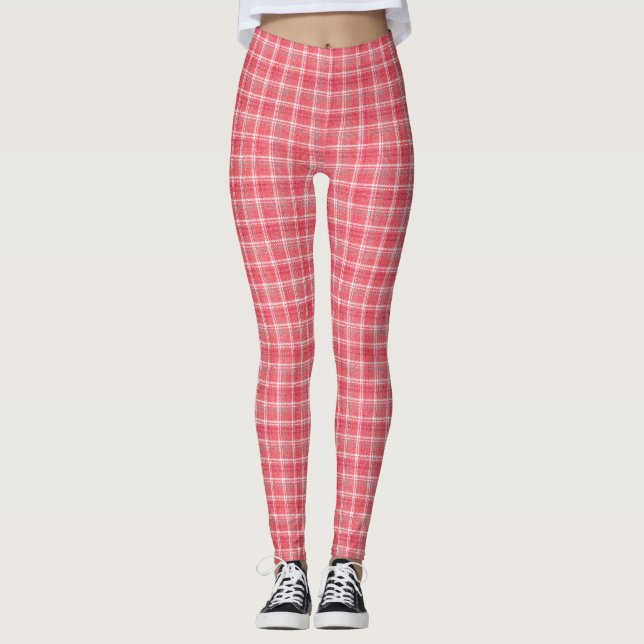 Retro red plaid tartan: seamless pattern. leggings (Front)