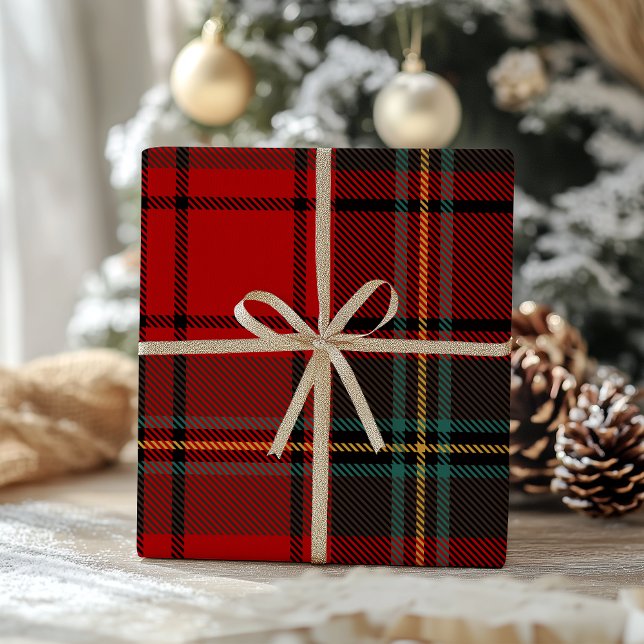 Retro Red Plaid Whimsical Christmas  Wrapping Paper (Creator Uploaded)