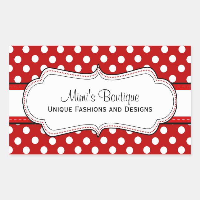 Retro Red polka dot business rectangular stickers (Front)