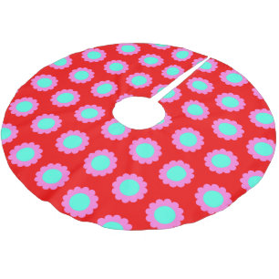 Retro Red Pop Flower Pattern Mod 60s Boho Style Brushed Polyester Tree Skirt