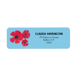 Retro Red Poppies Pretty Sky Blue Return Address