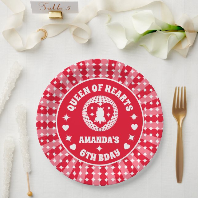 Retro Red Queen Of Hearts Birthday Paper Plate (Wedding)