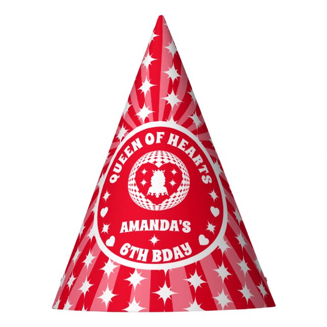 Retro Red Queen Of Hearts Birthday Party Hat (Front)