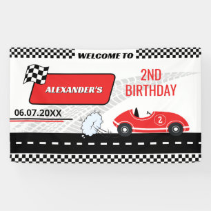 Retro red race car two fast boy 2nd birthday banner
