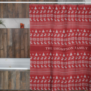 Retro Red Reindeer Monogram Nostalgic Christmas